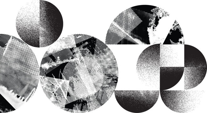 Textured black half circles composition .Graffiti art design . Noise textured semi circles . Spray effect .Grunge texture .Art design forms.Distressed element .Rough roller paint semicircles .Vector 