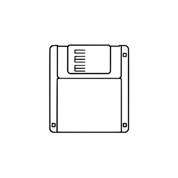 Geometric retro floppy disk icon vector with consistent stroke width on white background, perfect for vintage computer storage graphics