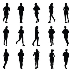 Vector collection set of running people silhouettes.
