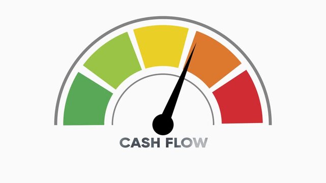 Cash Flow Meter Gauge with Colorful Progress Indicator and Needle Pointing to Green Zone financial meter