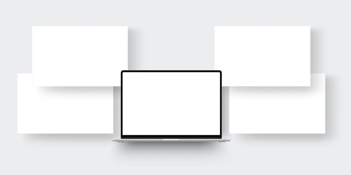Modern laptop mockup with blank website screens. Clean vector template for web design presentation, UI showcase and digital portfolio display