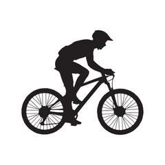 Obraz premium Cyclist Riding Mountain Bike Silhouette Vector – Side View MTB Rider Isolated