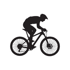 Obraz premium Cyclist Riding Mountain Bike Silhouette Vector – Side View MTB Rider Isolated