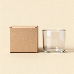 Eco friendly packaging mockup with blank kraft boxes and glass containers on neutral background