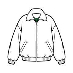 Oversized track, windbreaker jacket fashion, flat sketch, professional CAD drawing flat vector illustration template, essential sportswear apparel mockup for technical design, and garment branding. © Rony art