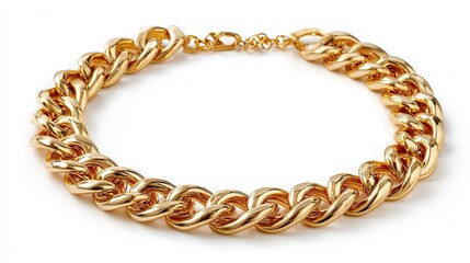 Obraz premium Golden necklace isolated on white, top view