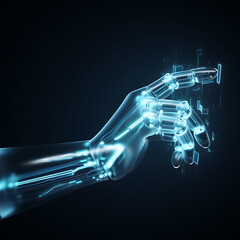 Transparent blue robotic hand pointing technology isolated on a transparent background