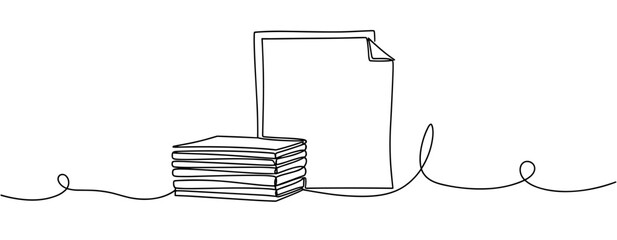 Obraz premium Stack of documents and papers depicted in continuous line drawing. No editable stroke