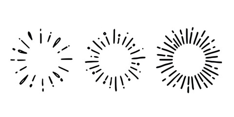 Set of three hand drawn sunbursts
