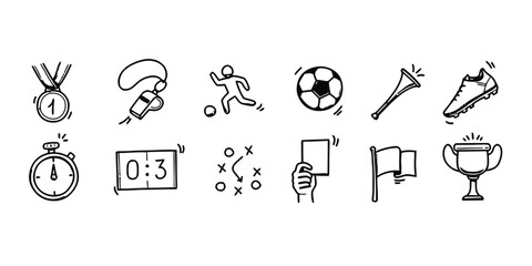 Soccer football sport icons in doodle style for game and team play © GiftBosx