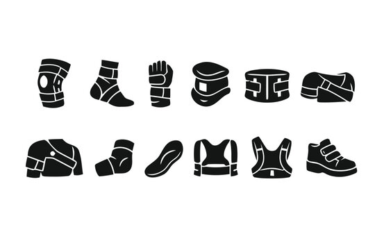 Sports injury protection gear icons for athletes and fitness enthusiasts