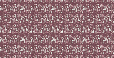 Seamless botanical leaf pattern in maroon and white colors