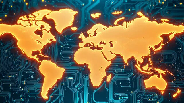World map on circuit board