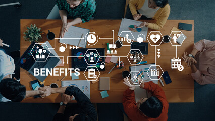 Naklejka premium Employee benefit program improves HR management, workforce satisfaction, and corporate engagement Parse