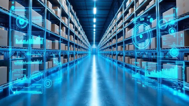 Warehouse with digital data overlays