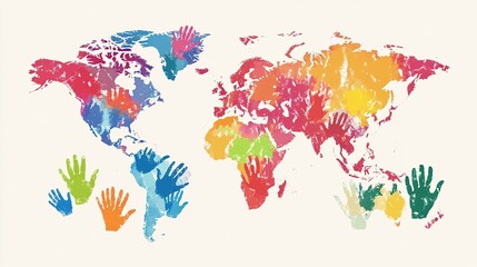 Global Unity: A Colorful Handprint World Map