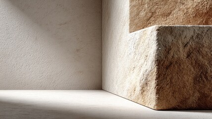 Textured stone wall in minimalist architectural space