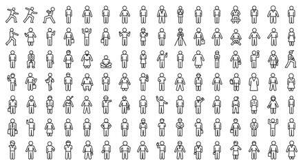 Fototapeta premium line icons of people in various poses and activities