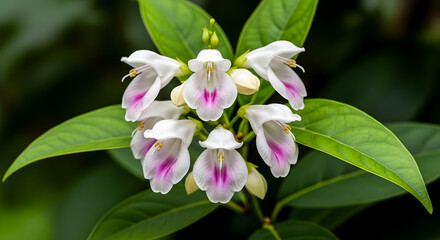 Stunning cluster of white and pink wildflowers in a lush green garden. Ideal for natural backgrounds, eco-friendly content, and serene botanical wall art or digital displays.