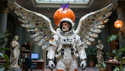 Naklejka premium Cosmic Angel Among Classical Ruins