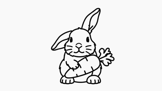 Cartoon rabbit with carrot in paws, progressively munching in three frames, playful expression