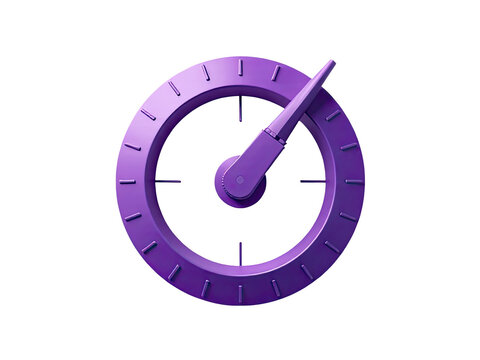 A close-up shot of a purple clock on a white background