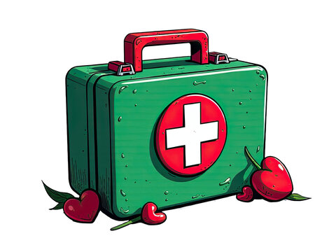A green case with a red cross emblem