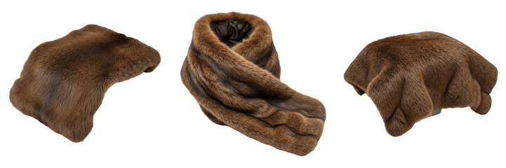 Natural Agouti Fur Pelts Set, Exotic Rodent Soft Fluffy Brown Hair Texture, Wild Animal Hide Rugs, Decorative Wildlife Elements, PNG Isolated on White Background, SEO Graphic