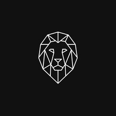 Fototapeta premium Clean geometric lion head created with sharp white vector lines on a deep black background. The symmetrical polygonal structure gives the design a modern, bold, and iconic appearance. Ideal for logos,