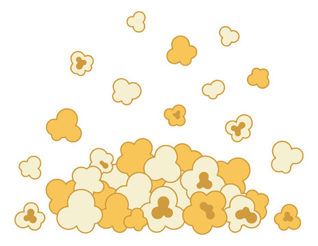 Simple line art popcorn set featuring a delicious pile and scattered kernels for cinema entertainment