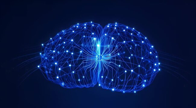 Artificial Intelligence brain connecting neural network with glowing dots and interconnected lines