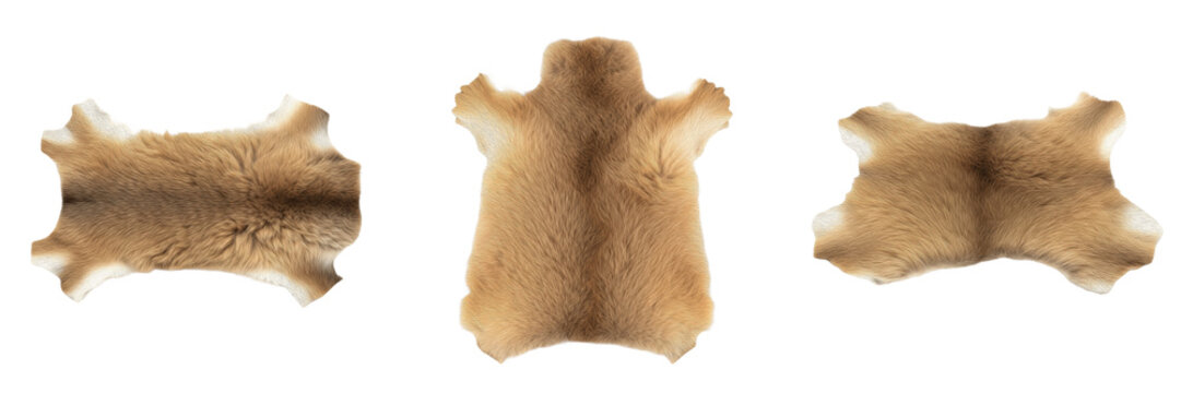 Tan Leather Pelt Cowhide Skin Isolated on White PNG Transparent Background Natural Brown Animal Hide Rug Material Craft Leatherwork Supply Luxury Home Decor Asset