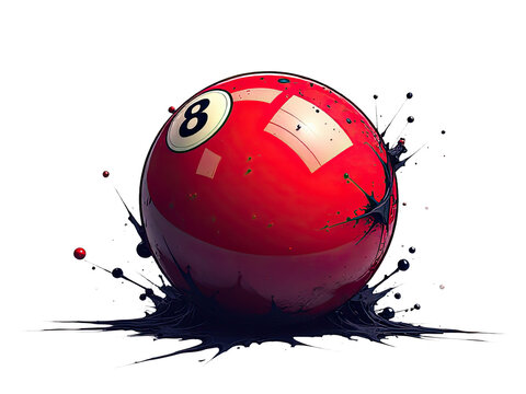 A red pool ball with the number 8 marked on it