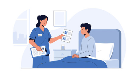 Fototapeta premium Nurse Explains Medical Results to Patient in Hospital Bed
