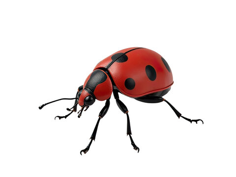 A close-up image of a red ladybug with distinctive black spots on its legs