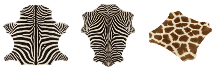 Exotic Faux Animal Hide Rug Collection, Caracal Zebra Giraffe and Jaguar Skin Prints, Safari Interior Decor, Premium Wild Wildlife Carpets, Isolated PNG © Cuba MLK