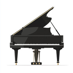 Elegancki, czarny fortepian koncertowy na prostym tle. Instrument emanuje klasyczną estetyką, będąc synonimem muzycznej maestrii i doskonałości.