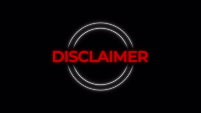 Disclaimer text with neon effect on black background, warning message.