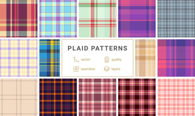 Plaid collection designed for fashion print materials. Tartan backgrounds enhance lookbooks, catalogs, and e-commerce presentations. Vector output remains refined.