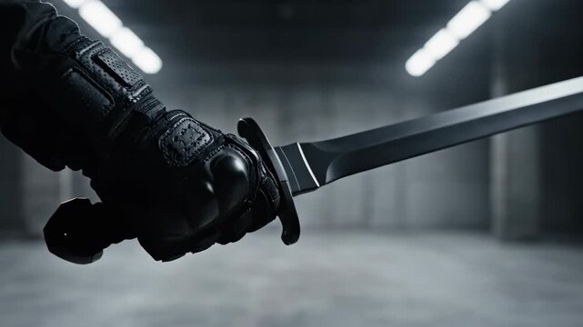 Dark Assassins Blade - A Close-Up of a Gloved Hand Holding a Sword.