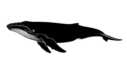 Black silhouette of a whale swimming.