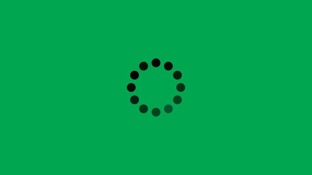 Black circle dot spinner loading icon animation with 2 motion variations on green screen. 4K animated loading icon for loading screen overlays, buffering scenes, and motion graphics.