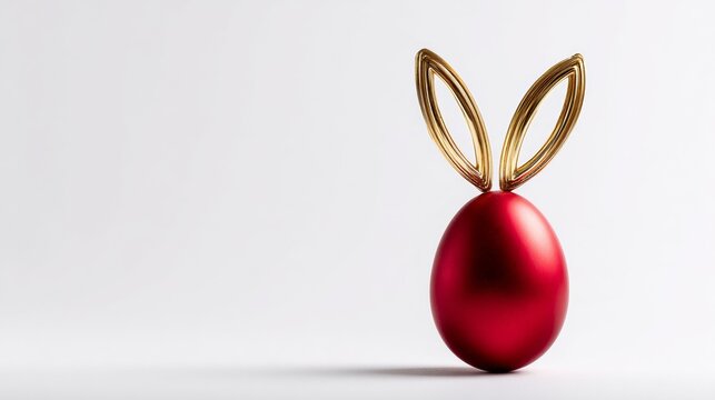 Easter red egg with gold bunny ears	
