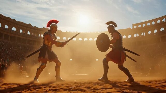 Gladiators Fighting in Arena