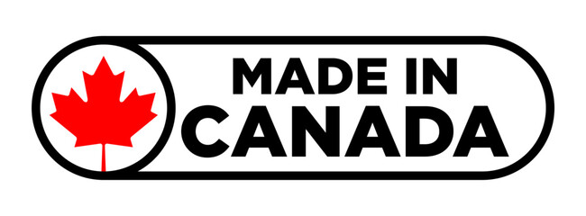 long modern stylish made in canada with maple leaf logo icon for canadian food or manufactured goods vector isolated on transparent background