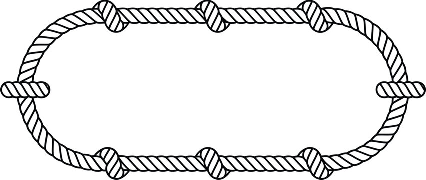 Rope frame oval border with nautical knots for maritime design isolated on transparent background