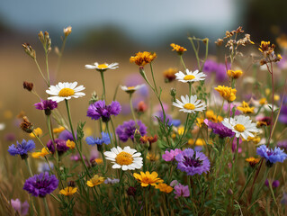 Fototapeta premium Wildflowers blooming in a meadow during summer day 