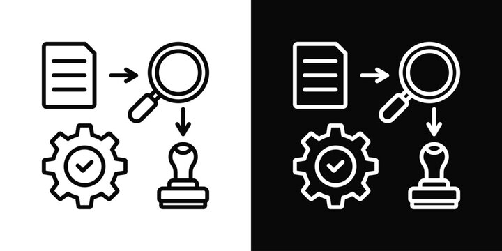Process Approval Icon In Black And White Filled Style.