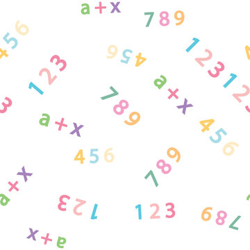 Seamless pattern with mathematical formulas and numbers. Algebra and geometry, calculations tangent, cotangent, sine, cosine