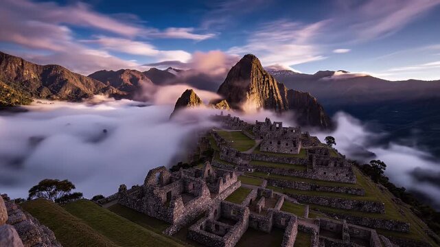 Sunrise Over Ancient Inca Ruins In The Andes Mountains Peru